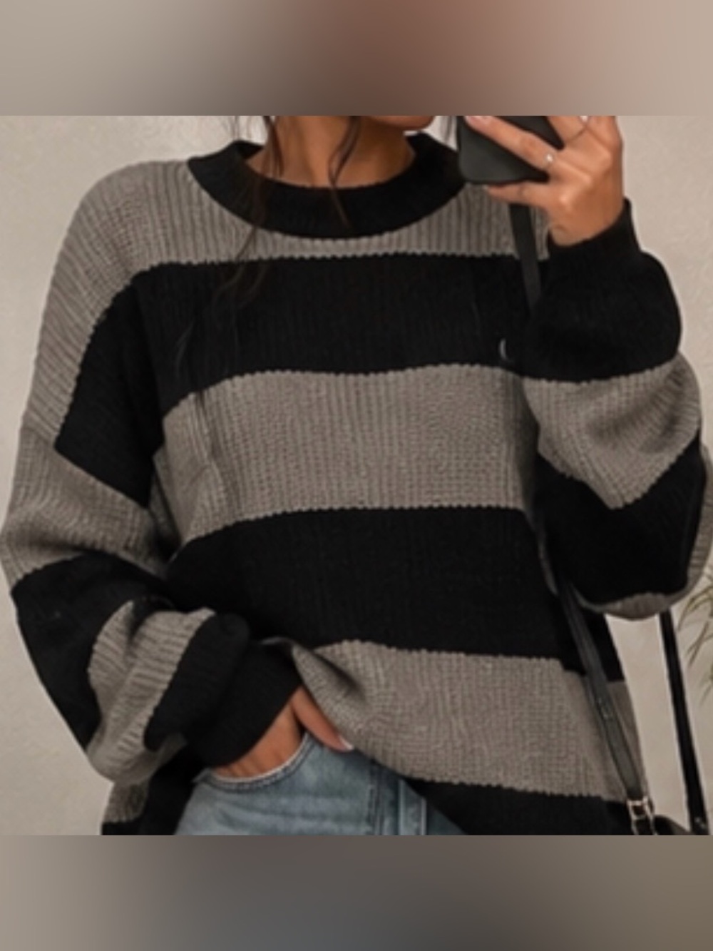 Fashion Nova Black & Gray Striped Oversized Knit Sweater Size XL